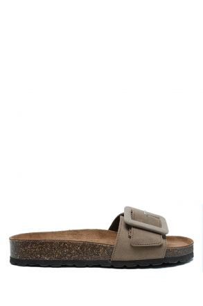 K13664 Kifidis Soft Step Kadın Tek Bantlı Mantar Terlik 36-41 Tan/Vizon Süet