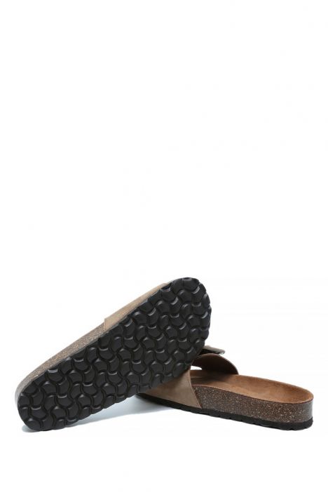K13664 Kifidis Soft Step Kadın Tek Bantlı Mantar Terlik 36-41 Tan/Vizon Süet