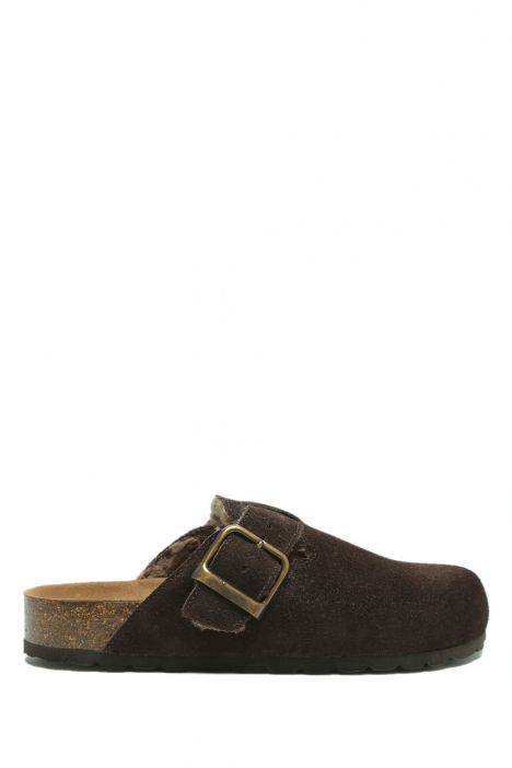K13740SK Kifidis Soft Step Kadın Süet Deri Sabo Mantar Terlik 36-41 Koyu Kahve/Dark Brown