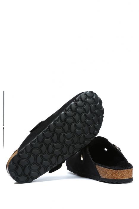 K13740SK Kifidis Soft Step Kadın Süet Deri Sabo Mantar Terlik 36-41 Siyah/Nero