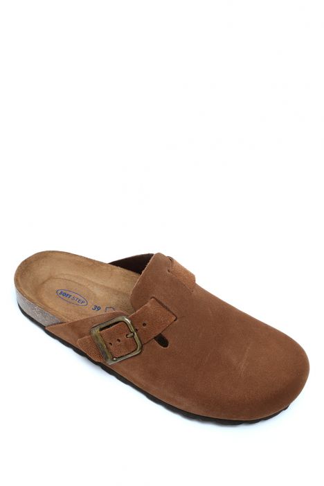 K13789SD Kifidis Soft Step Kadın Süet Deri Sabo Mantar Terlik 36-41 Açık Kahve/Light Brown