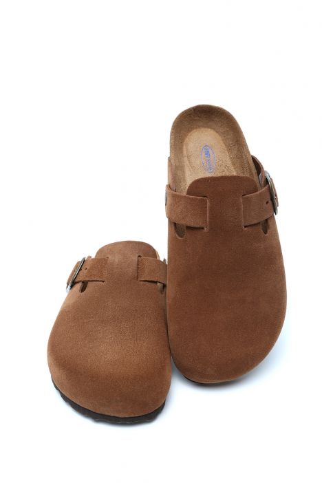 K13789SD Kifidis Soft Step Kadın Süet Deri Sabo Mantar Terlik 36-41 Açık Kahve/Light Brown