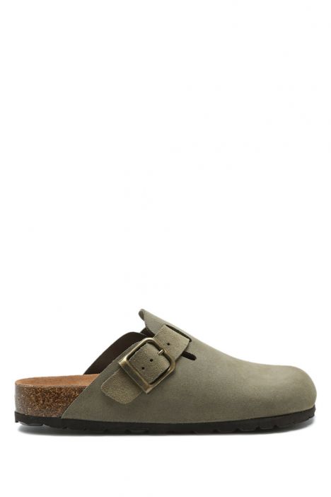 K13789SD Kifidis Soft Step Kadın Süet Deri Sabo Mantar Terlik 36-41 Haki/Khaki 552-032