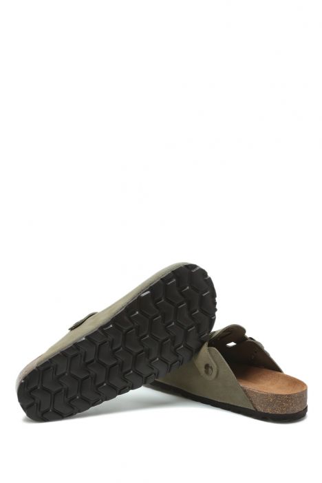 K13789SD Kifidis Soft Step Kadın Süet Deri Sabo Mantar Terlik 36-41 Haki/Khaki 552-032