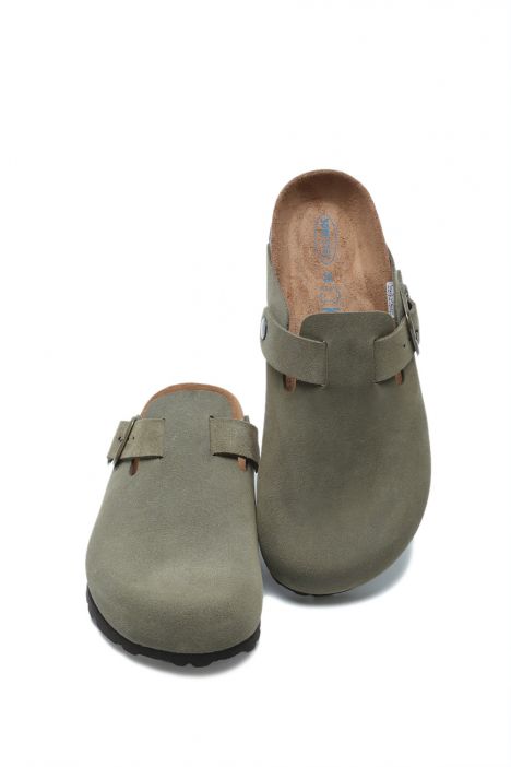 K13789SD Kifidis Soft Step Kadın Süet Deri Sabo Mantar Terlik 36-41 Haki/Khaki 552-032