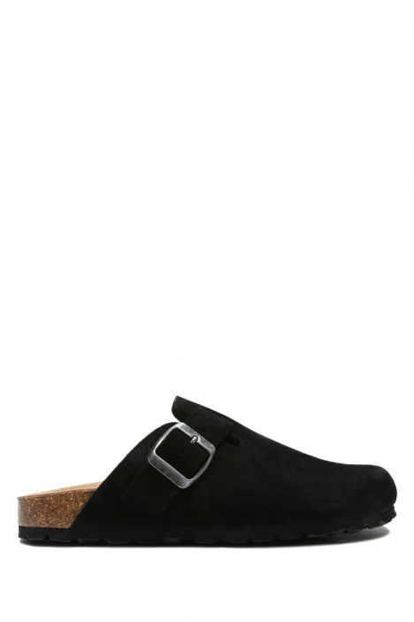 K13789SD Kifidis Soft Step Kadın Süet Deri Sabo Mantar Terlik 36-41 Siyah/Black