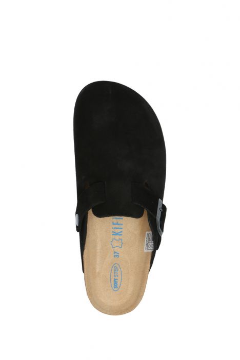 K13789SD Kifidis Soft Step Kadın Süet Deri Sabo Mantar Terlik 36-41 Siyah/Black