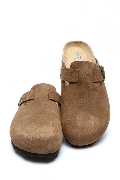 K13789SD Kifidis Soft Step Kadın Süet Deri Sabo Mantar Terlik 36-41 Bej/Taupe