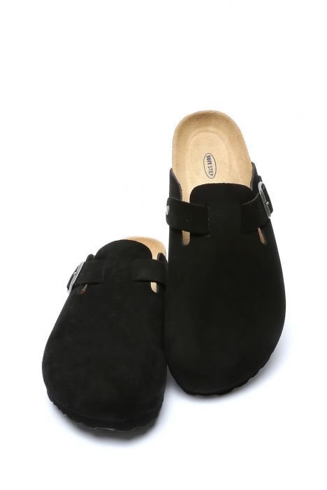 K13808SE Kifidis Soft Step Erkek Deri Sabo Mantar Terlik 41-46 Siyah Süet/Black Suede