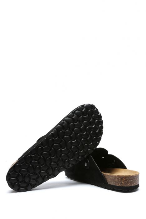 K13808SE Kifidis Soft Step Erkek Deri Sabo Mantar Terlik 41-46 Siyah Süet/Black Suede