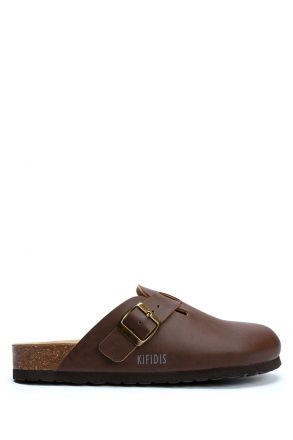 K13808SE Kifidis Soft Step Erkek Deri Sabo Mantar Terlik 41-46 Kahverengi/Brown