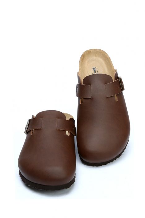 K13808SE Kifidis Soft Step Erkek Deri Sabo Mantar Terlik 41-46 Kahverengi/Brown