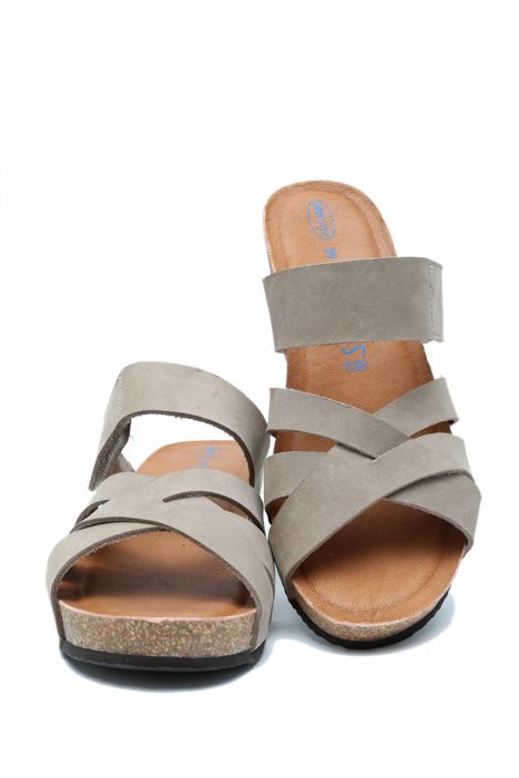 K14107 Kifidis Soft Step Kadın Dolgu Topuklu Mantar Terlik 36-41 Beige/Bej
