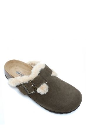 K14207-029SD Kifidis Soft Step Kadın Süet Deri Sabo Mantar Terlik 36-41 Haki/Khaki