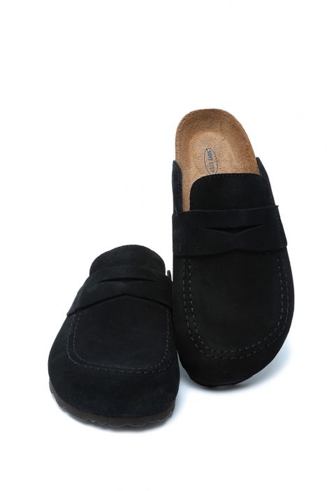 K14212SD Kifidis Soft Step Unisex Süet Deri Sabo Mantar Terlik 36-46 Siyah/Black