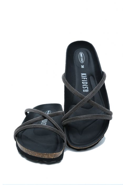 K14304 Kifidis Soft Step Kadın Taşlı Mantar Terlik 36-41 Black/Siyah