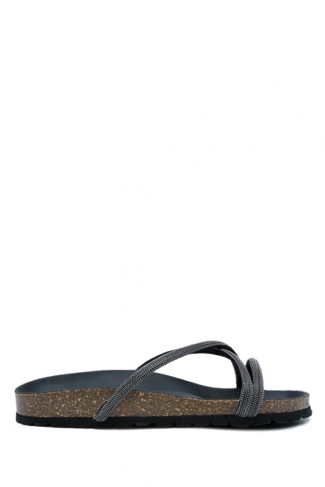 K14304 Kifidis Soft Step Kadın Taşlı Mantar Terlik 36-41 Black/Siyah