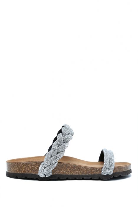 K14377 Kifidis Soft Step Kadın Taşlı Mantar Terlik 36-41 Silver/Gümüş