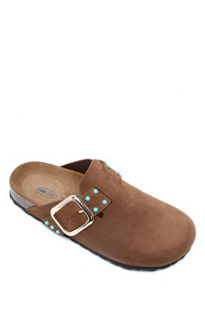 K14653SD Kifidis Soft Step Kadın Süet Deri Sabo Mantar Terlik 36-41 Kahve/Cuoio