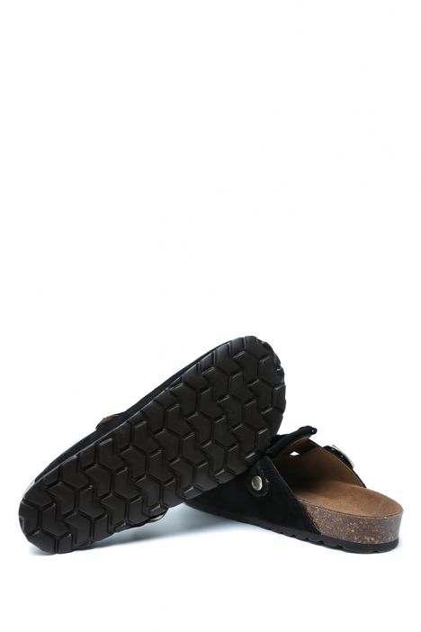K14742SD  Kifidis Soft Step Kadın Süet Deri Sabo Mantar Terlik 36-41 Siyah/Black