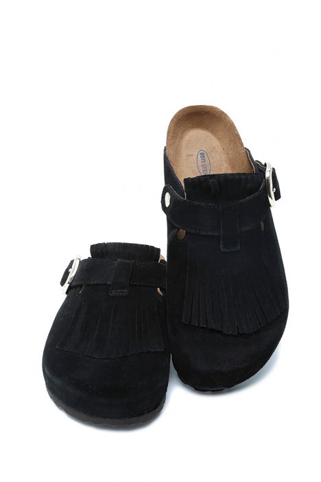 K14742SD  Kifidis Soft Step Kadın Süet Deri Sabo Mantar Terlik 36-41 Siyah/Black