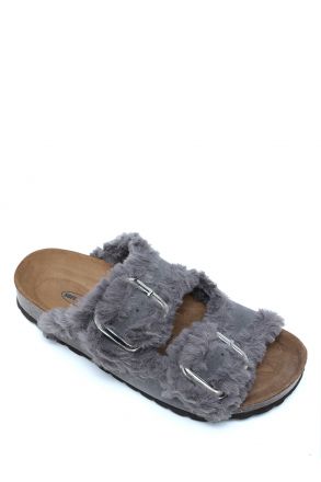 K14766SD Kifidis Soft Step Kadın Çift Bantlı Süet Deri Sabo Mantar Terlik 36-41 Gri/Grey