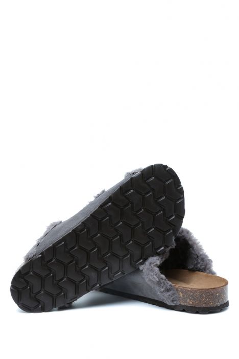 K14766SD Kifidis Soft Step Kadın Çift Bantlı Süet Deri Sabo Mantar Terlik 36-41 Gri/Grey