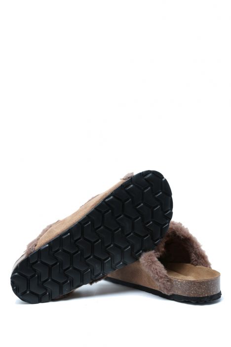 K14766SD Kifidis Soft Step Kadın Çift Bantlı Süet Deri Sabo Mantar Terlik 36-41 Kahverengi/Brown