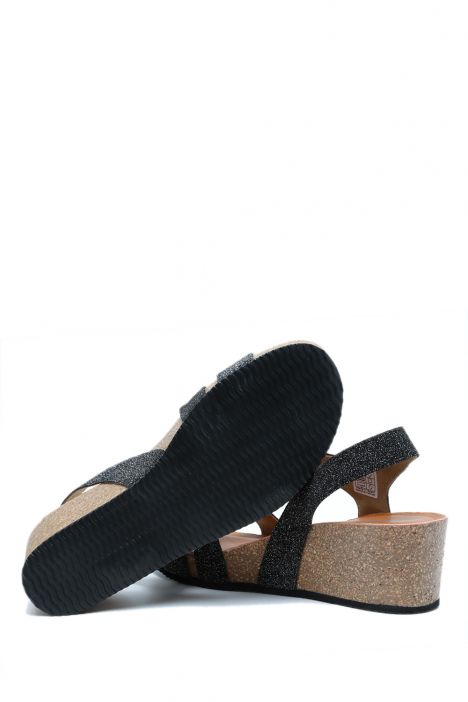 K14883 Kifidis Soft Step Kadın Dolgu Topuklu Mantar Sandalet 36-41 Black/Siyah