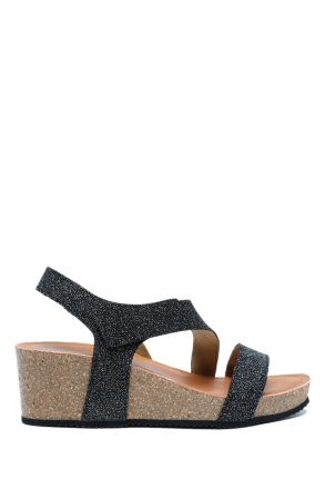 K14883 Kifidis Soft Step Kadın Dolgu Topuklu Mantar Sandalet 36-41 Black/Siyah