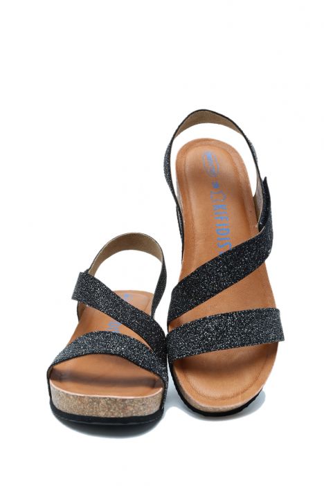K14883 Kifidis Soft Step Kadın Dolgu Topuklu Mantar Sandalet 36-41 Black/Siyah