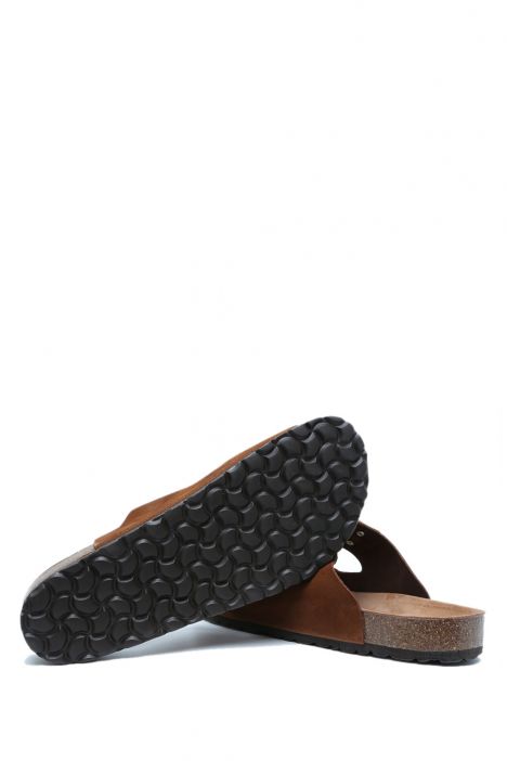 K14942 Kifidis Soft Step Erkek Çift Bantlı Mantar Terlik 41-46 Tobacco/Kahve Süet