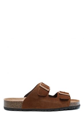 K14942 Kifidis Soft Step Erkek Çift Bantlı Mantar Terlik 41-46 Tobacco/Kahve Süet
