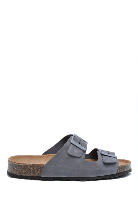 K14942 Kifidis Soft Step Erkek Çift Bantlı Mantar Terlik 41-46 Grey/Gri Süet