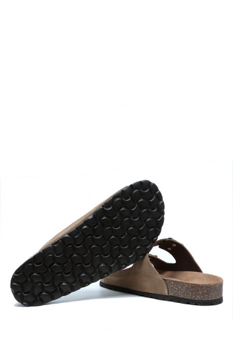 K14943 Kifidis Soft Step Kadın Çift Bantlı Mantar Terlik 36-41 Tan/Vizon Süet
