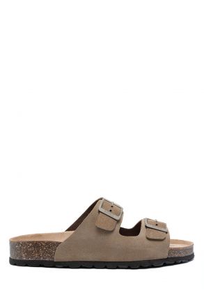 K14943 Kifidis Soft Step Kadın Çift Bantlı Mantar Terlik 36-41 Tan/Vizon Süet