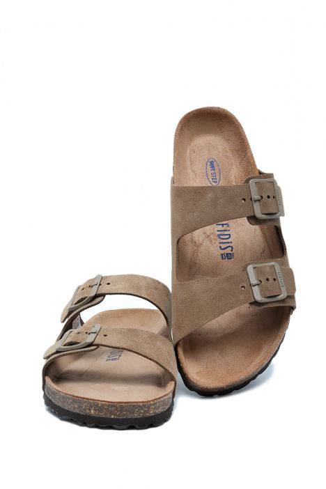 K14943 Kifidis Soft Step Kadın Çift Bantlı Mantar Terlik 36-41 Tan/Vizon Süet