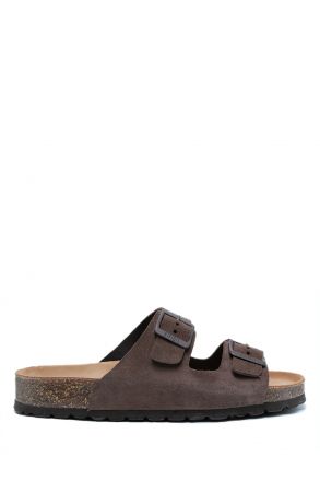 K14943 Kifidis Soft Step Kadın Çift Bantlı Mantar Terlik 36-41 Castagna/Koyu Kahve Süet