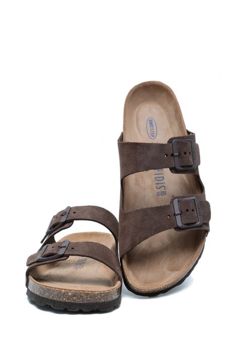 K14943 Kifidis Soft Step Kadın Çift Bantlı Mantar Terlik 36-41 Castagna/Koyu Kahve Süet
