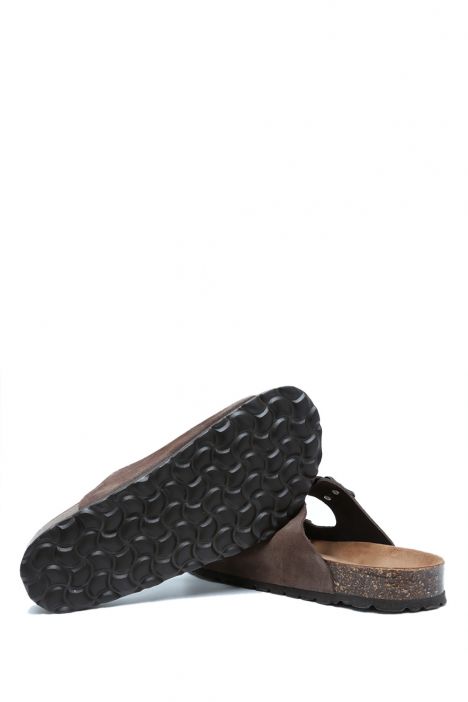 K14943 Kifidis Soft Step Kadın Çift Bantlı Mantar Terlik 36-41 Castagna/Koyu Kahve Süet