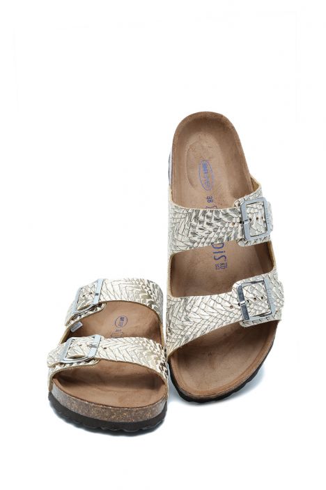 K14944 Kifidis Soft Step Kadın Çift Bantlı Mantar Terlik 36-41 Platino/Platin