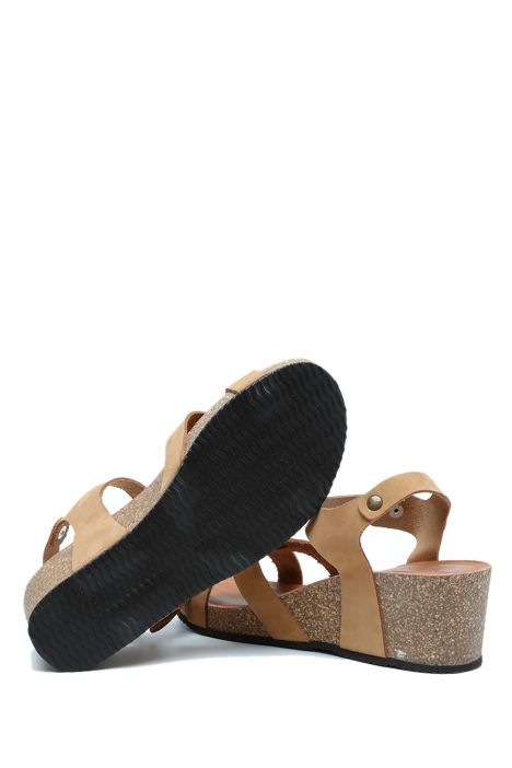 K15009 Kifidis Soft Step Kadın Dolgu Topuklu Mantar Sandalet 36-41 Camel/Kahve