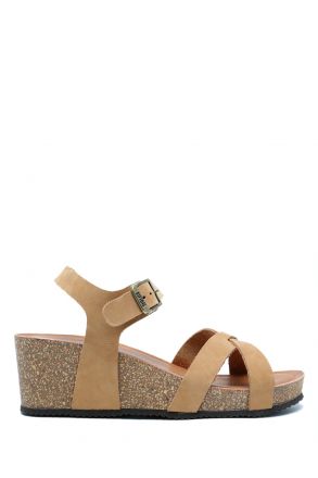 K15009 Kifidis Soft Step Kadın Dolgu Topuklu Mantar Sandalet 36-41 Camel/Kahve