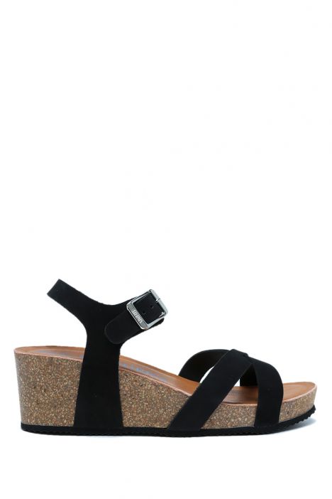 K15009 Kifidis Soft Step Kadın Dolgu Topuklu Mantar Sandalet 36-41 Black/Siyah