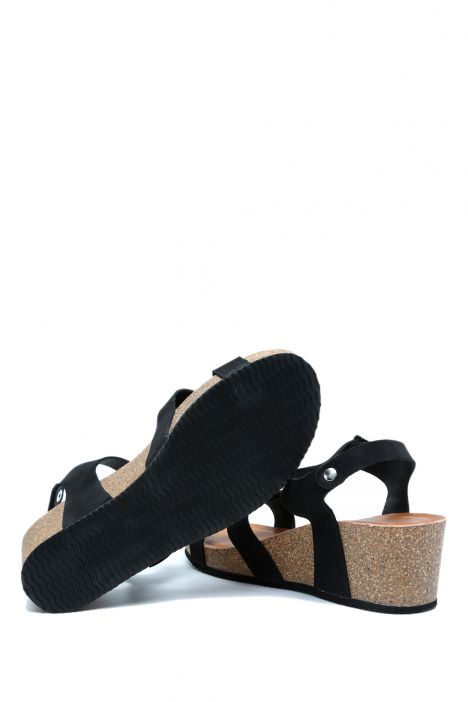 K15009 Kifidis Soft Step Kadın Dolgu Topuklu Mantar Sandalet 36-41 Black/Siyah
