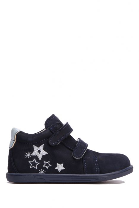 K151 Kifidis-Kids İlk Adım Kız Çocuk Deri Ayakkabı 21-26 Nubuk Lacivert / Nubuck Navy
