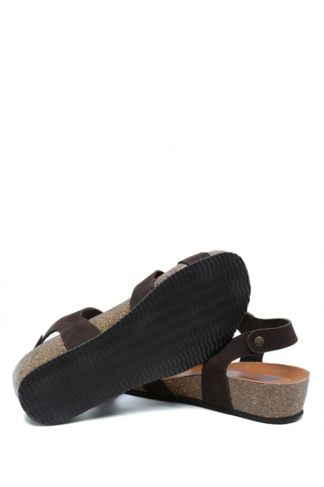 K15284 Kifidis Soft Step Kadın Dolgu Topuklu Mantar Sandalet 36-41 Dk. Brown/Koyu Kahve