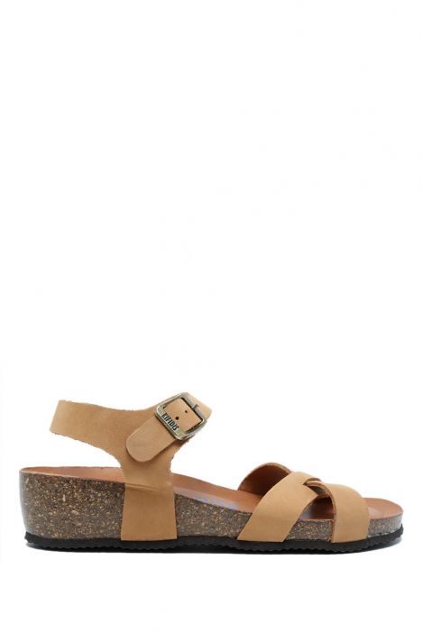 K15284 Kifidis Soft Step Kadın Dolgu Topuklu Mantar Sandalet 36-41 Camel/Kahve