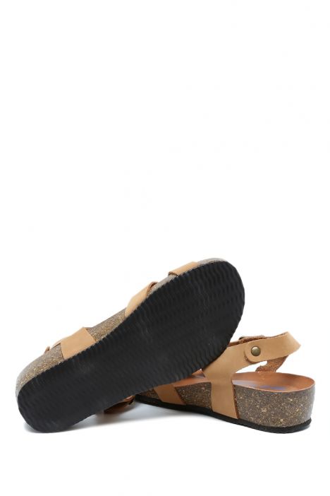K15284 Kifidis Soft Step Kadın Dolgu Topuklu Mantar Sandalet 36-41 Camel/Kahve
