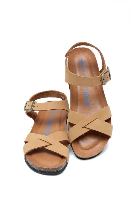 K15284 Kifidis Soft Step Kadın Dolgu Topuklu Mantar Sandalet 36-41 Camel/Kahve
